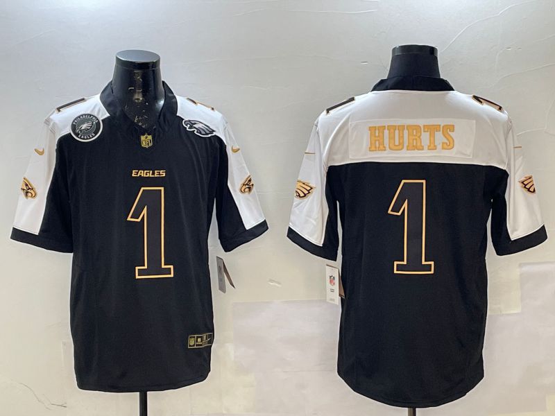 Men Philadelphia Eagles #1 Hurts Black Gold Thanksgiving three generations 2025 Nike Limited NFL Jersey style 8->philadelphia eagles->NFL Jersey